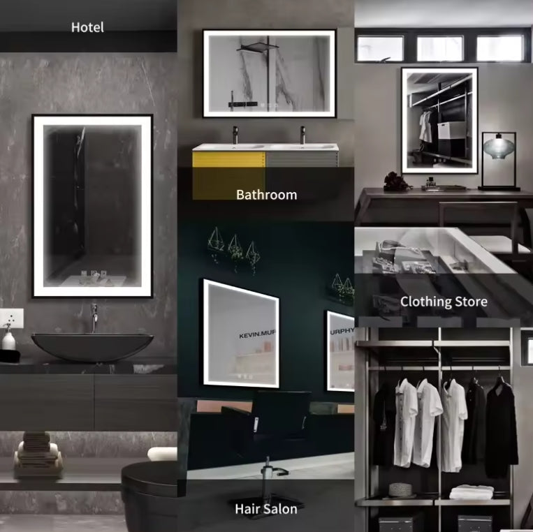 Zalorin Modern luxury hotel bedroom mirror anti-fog LED bathroom smart mirror with time display