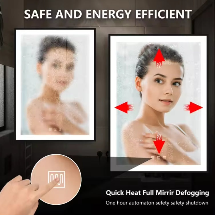 Zalorin Modern luxury hotel bedroom mirror anti-fog LED bathroom smart mirror with time display