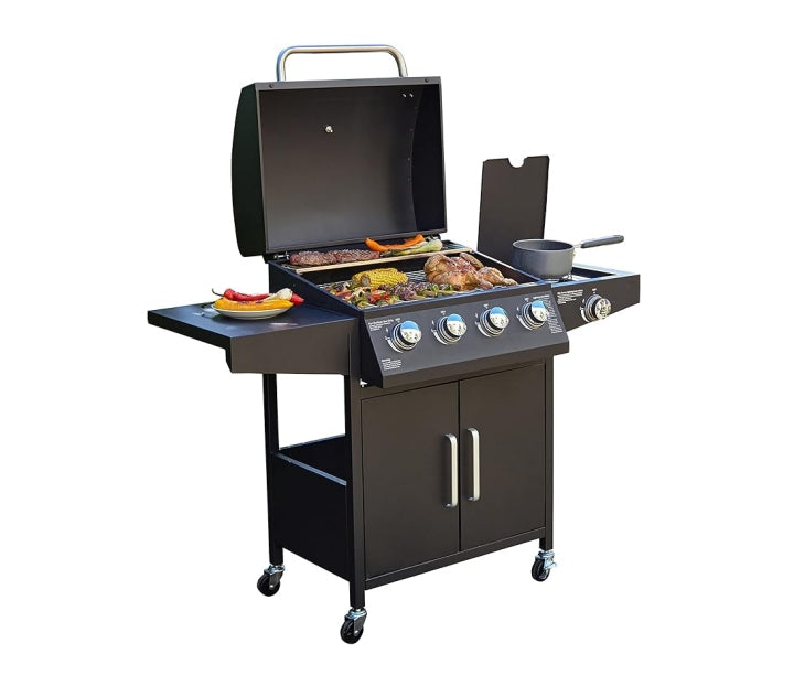 Zalorin Gas BBQ Grill 4 + 1 Burner Side Stainless Steel Garden Barbecue Outdoor Comes with Cover & Gas Regulator