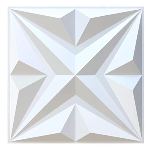 Zalorin Wall Panel for Interior Wall Décor, PVC Star Textured Wall Panels for Living Room Bedroom Office Lobby Hotel, White 19.7"x19.7" 32 Sq. Ft (12 Pack)