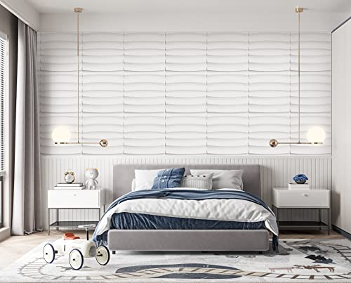 Zalorin 3D Wall Panels for Interior Wall Decor, White Striped Decorative Wall Panels Peel and Stick, Comes with a Roll of Peel and Stick Tape, Pack of 12 Wall Tiles 32.34 sq. Ft