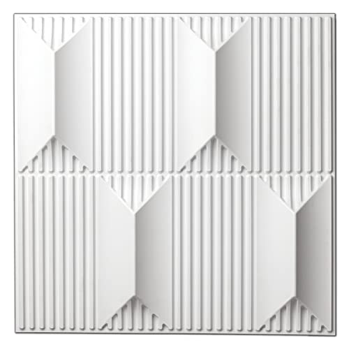 Zalorin PVC 3D Wall Panel for Interior Wall Décor, 19.7" x 19.7" Wall Decor PVC 3D Wall Panels, 3D Textured Wall Panels, Pack of 12 Tiles, White