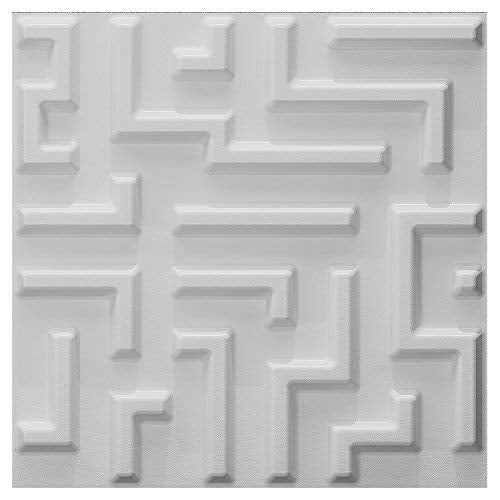 Zalorin Paintable 3D Texture Wall Panels Maze Design, White, Pack of 12 Tiles 32 Sq Ft (Plant Fiber)