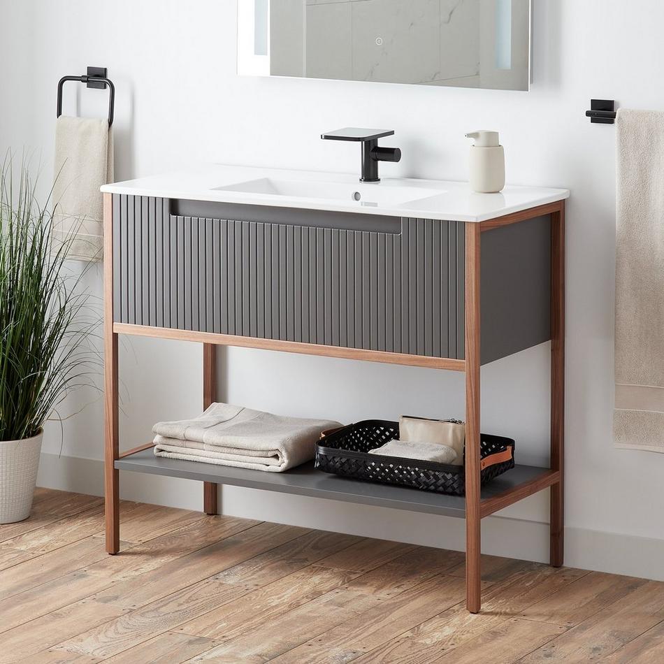 40" Zalorin Console Vanity and Sink - Muted Gray with Warm Oak Frame