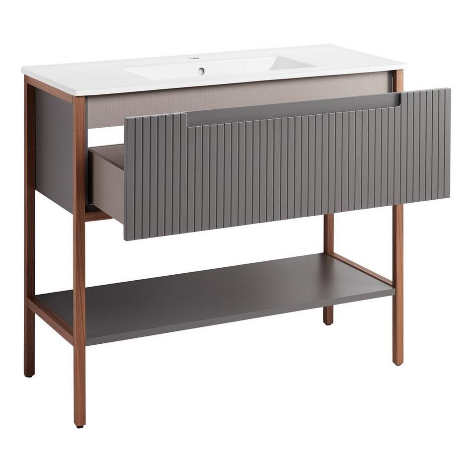 40" Zalorin Console Vanity and Sink - Muted Gray with Warm Oak Frame