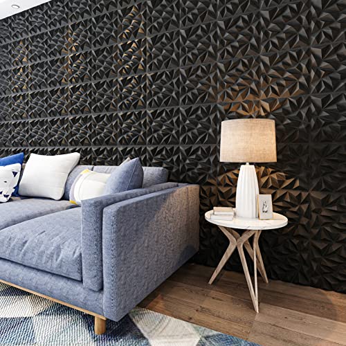 Zalorin 33 Pack 3D Wall Panel for Interior Wall Décor, PVC Textured Wall Panels, 3D Wallpaper Modern Wall Tiles, Black