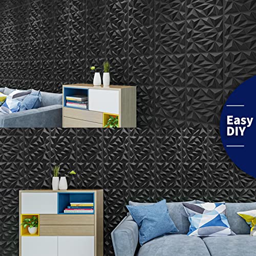 Zalorin 33 Pack 3D Wall Panel for Interior Wall Décor, PVC Textured Wall Panels, 3D Wallpaper Modern Wall Tiles, Black