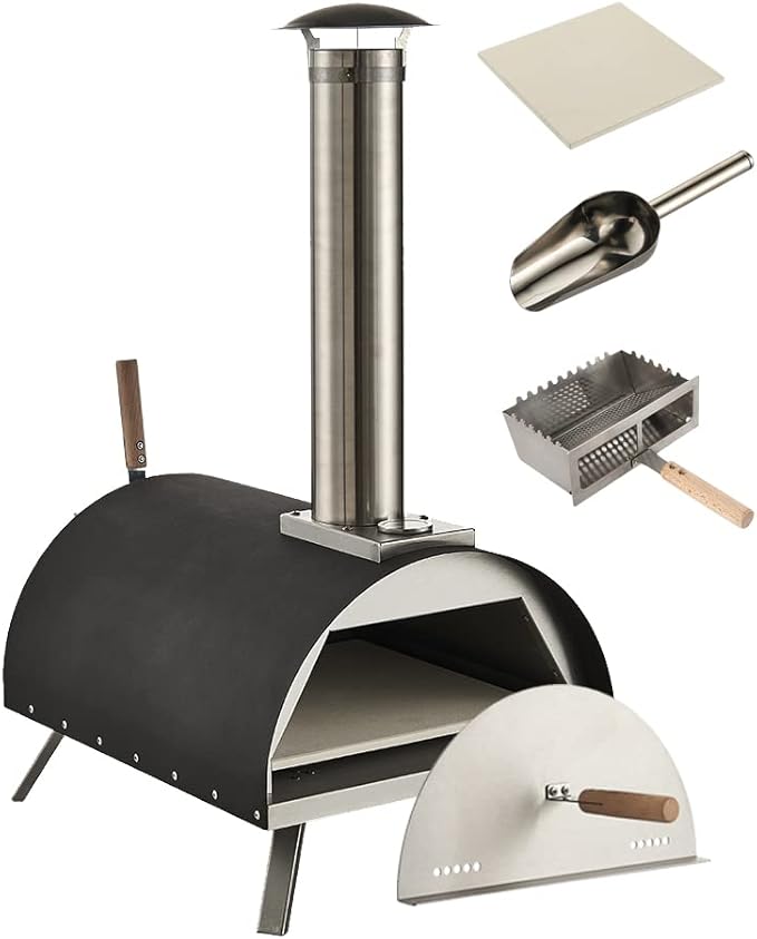 Zalorin 13" Outdoor Pizza Oven Wood fire Pizza Oven Portable Pizza Oven Pizza Maker for Home Garden Balcony Black