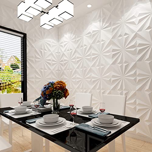 Zalorin Wall Panel for Interior Wall Décor, PVC Star Textured Wall Panels for Living Room Bedroom Office Lobby Hotel, White 19.7"x19.7" 32 Sq. Ft (12 Pack)