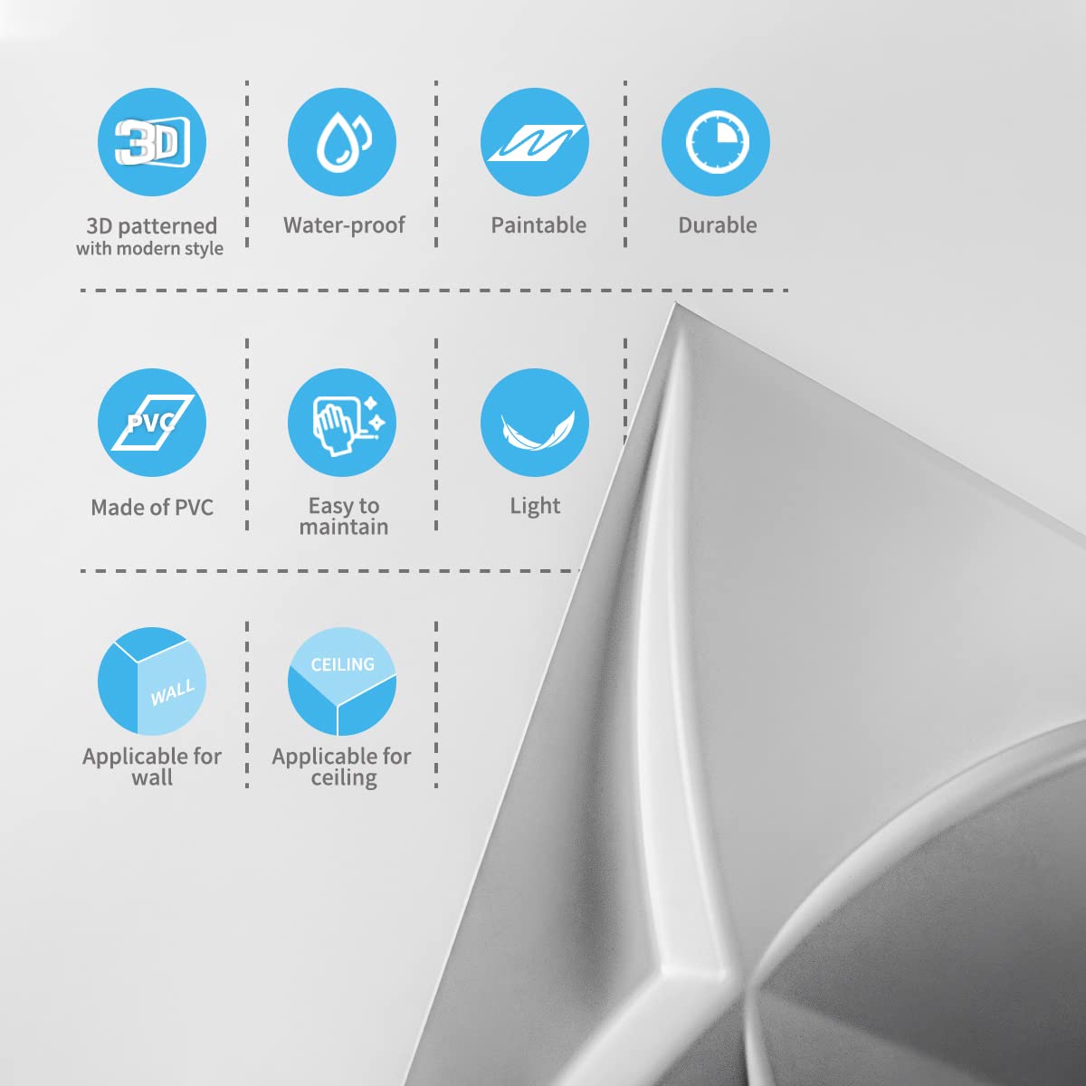 Zalorin Decorative Windmil Design PVC 3D Wall Panels for Interior Wall Decor in Living Room, Bedroom in White, Pack of 33 Tiles, 32Sq.Ft