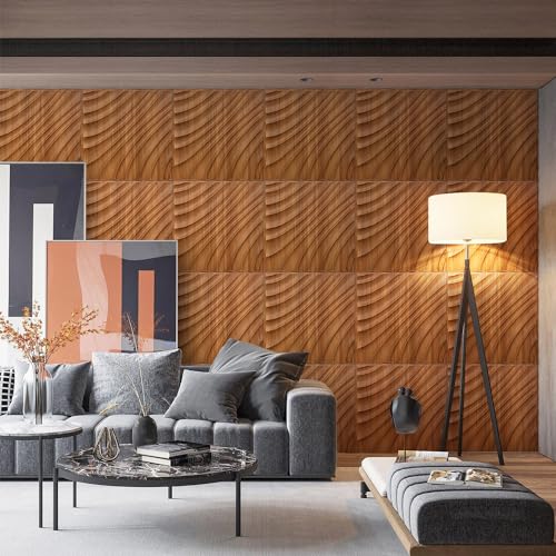 Zalorin3D Wall Panels, Brown Wood Grain Wall Panels for Interior Wall Decor, Plastic Faux Wood Panels for Wall, 19.7''x19.7'' PVC Accent Wall Panels for Living Room, Bedroom, Office