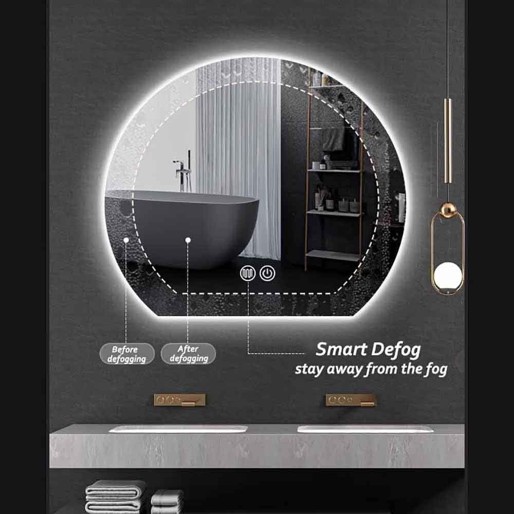 Zalorin Frameless Dimmable LED Vanity Mirror 40 Inch Backlit Wall Mirror with Touch Switch Smart Decorative Mirror Tempered Glass Shatter-Proof (Color : Right Cut, Size : 80 * 72CM)