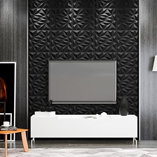 Zalorin 33 Pack 3D Wall Panel for Interior Wall Décor, PVC Textured Wall Panels, 3D Wallpaper Modern Wall Tiles, Black