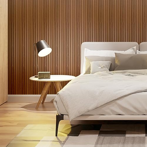 ZalorinSlat Wall Panels, WPC Soundproof 3D Wall Paneling for Interior Wall Decor, TV Background, 8-Pack 96 x 6 in. Teak