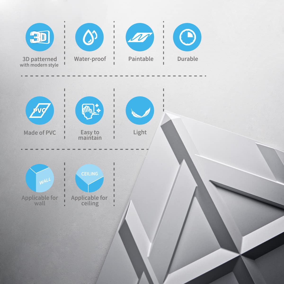 Zalorin PVC 3D Wall Panel, Decorative Wall Tile in White 12-Pack 19.7"x19.7"