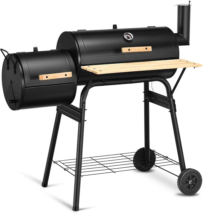 Zalorin Grill Charcoal BBQ Reduce Offset Smoker Barbecue Steel Outdoor Patio Backyard Stainless