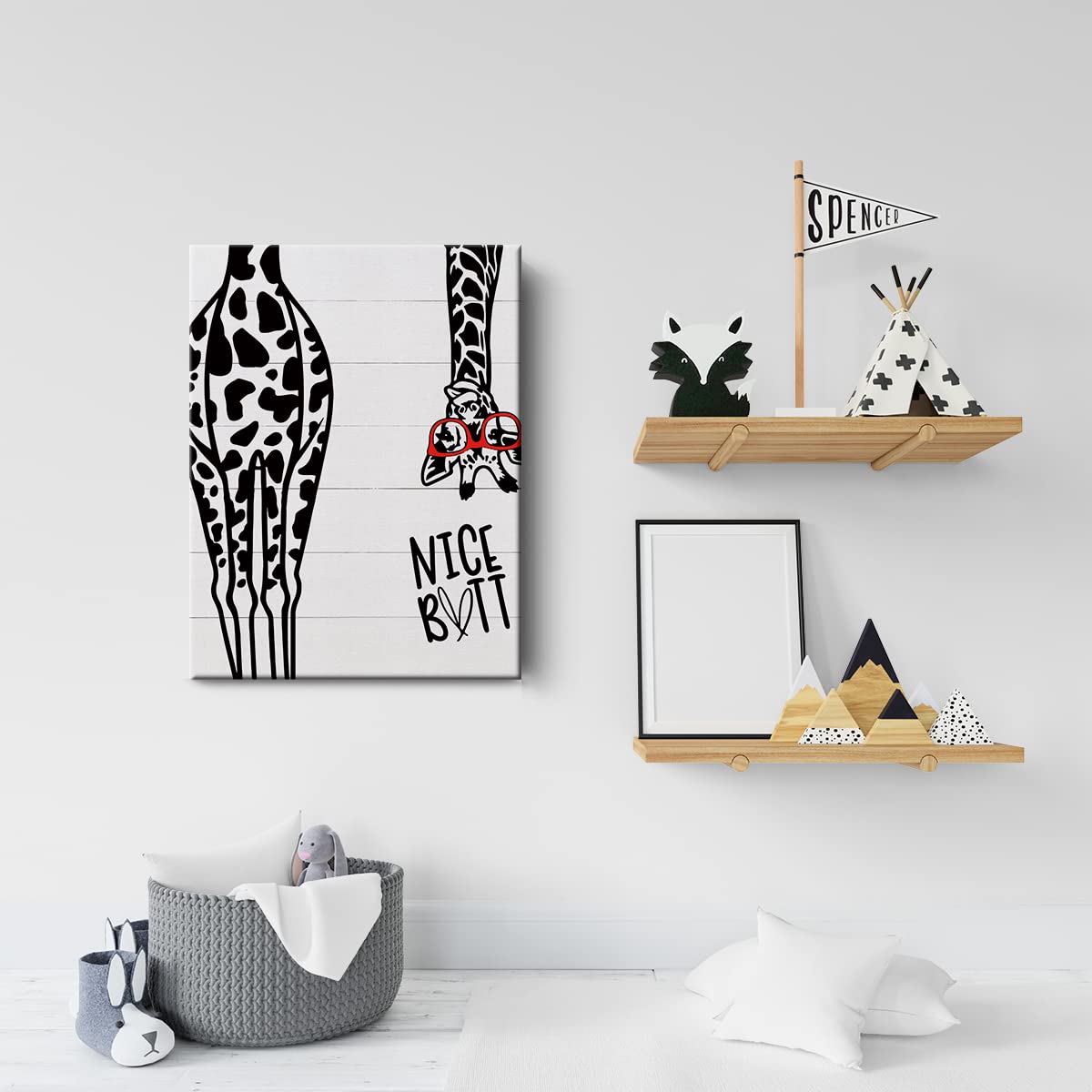 Zalorin Bathroom Canvas Print Decor Bathroom Quote Giraffe Wall Painting Posters Artwork 12”X15” Perfect Home Office Decoration (Framed)