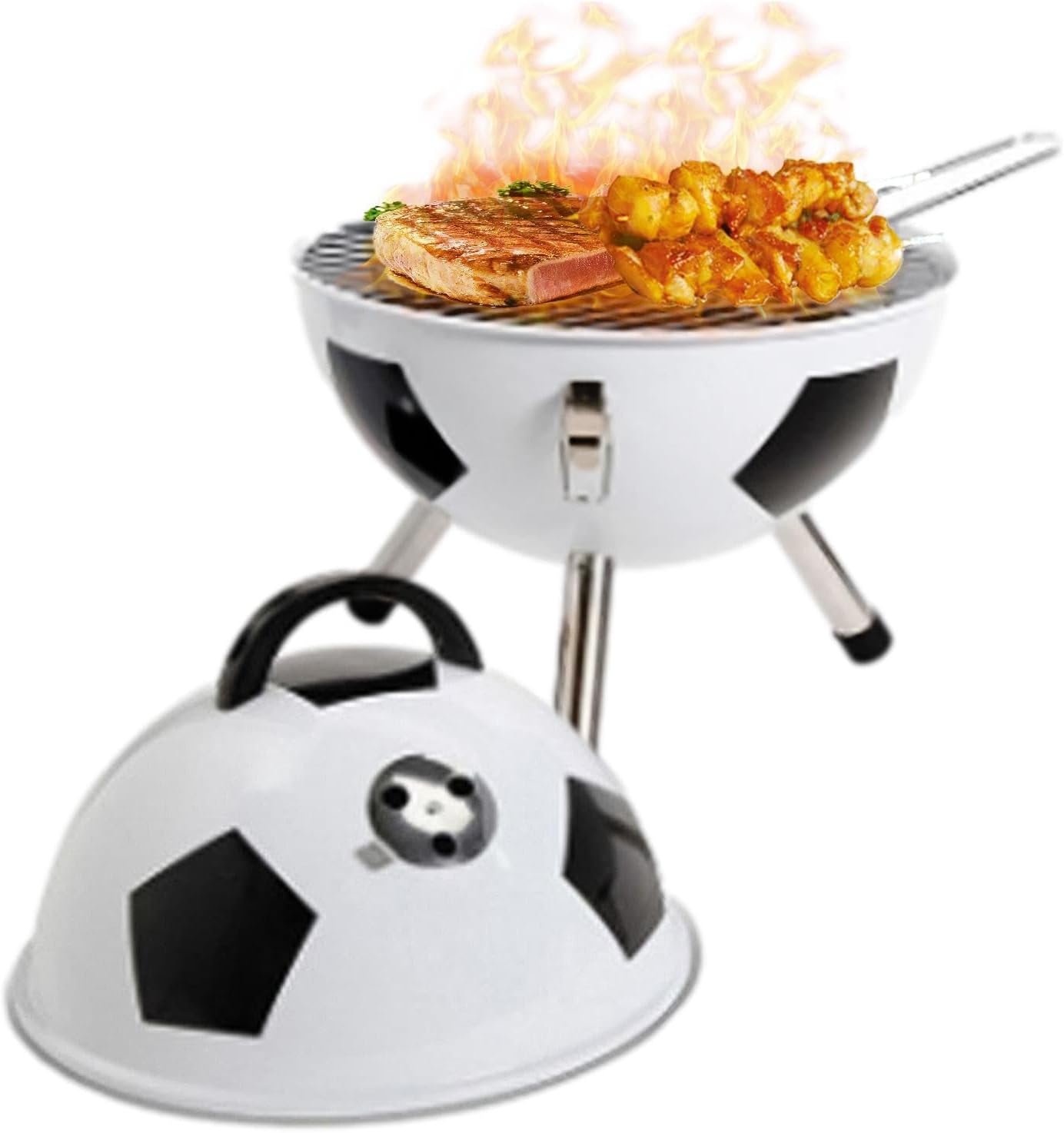 Zalorin Ball Shaped Charcoal Grill, Spherical Football Golf Stove Grill, Chrome-Plated Cooking Tool for Camping, Outdoor Parties, Picnic, Barbecue