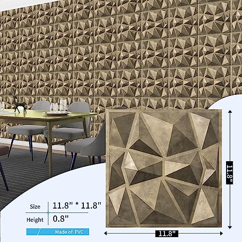 Zalorin Decorative 3D Wall Panels in Diamond Design, 12"x12" Antique Gold (33 Pack)