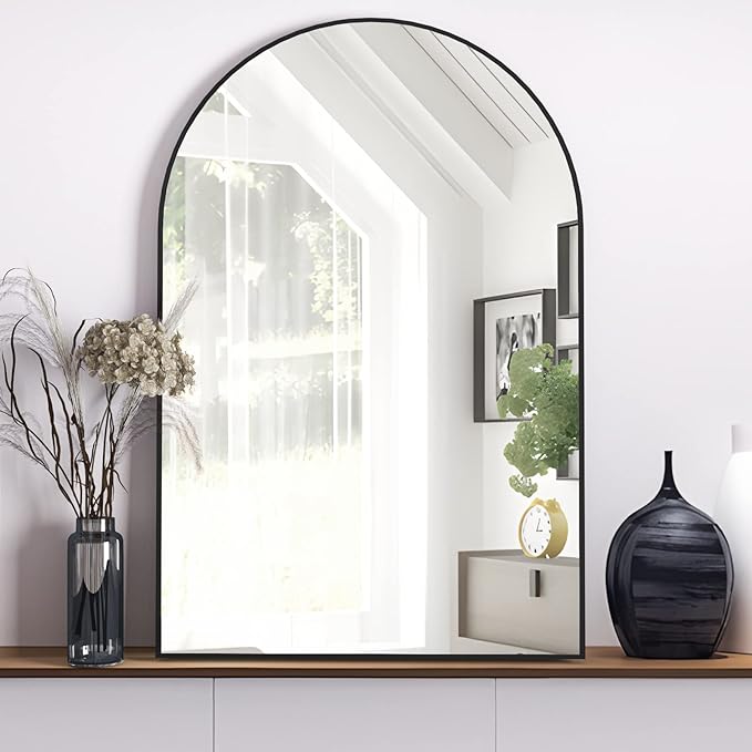 Zalorin Arched Wall Mirror for Bathroom, 20"x30" Arched Mirror Wall Mounted Mirror with Metal Frame, Black Vanity Mirror Decor for Mantle, Bedroom, Entryway, Living Room