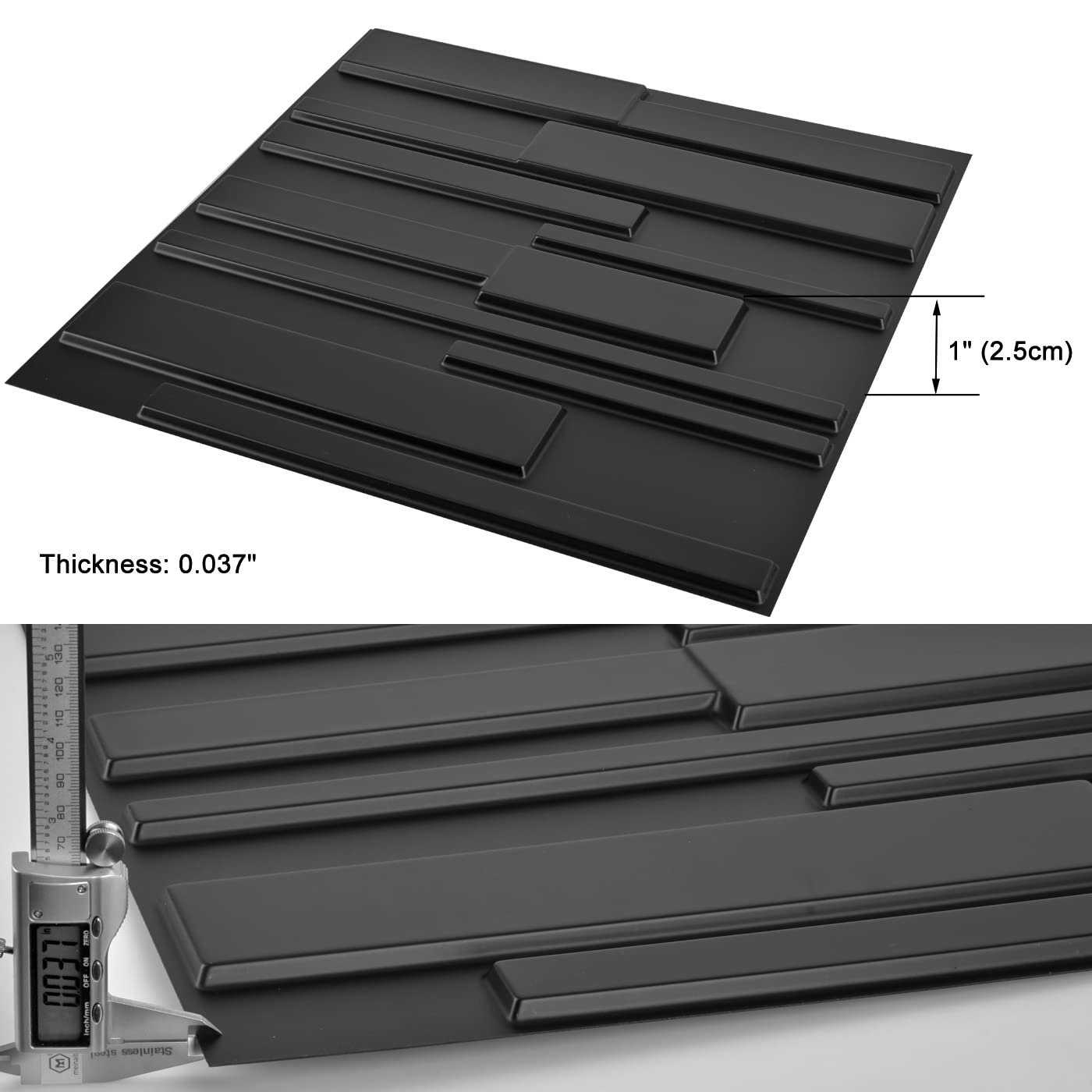 Zalorin Decorative PVC Wall Panels, 32 Square Feet, 3D Rectangle 3-Black, Sq Ft