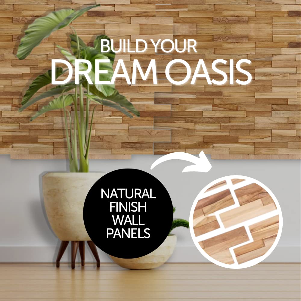 Zalorin 3D Wall Panels - Recycled Eood Decor Planks for Kitchen, Living Room, Bedroom, Office, Bathroom - 11 Pieces (Natural Finish)