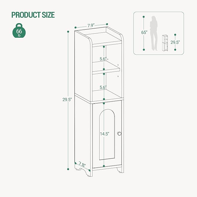 Zalorin Bathroom Storage Cabinet, Corner Floor Cabinet with Doors and Adjustable Shelf, Narrow Toilet Paper Cabinet, Bathroom Organizer for Small Spaces, White BC19703X