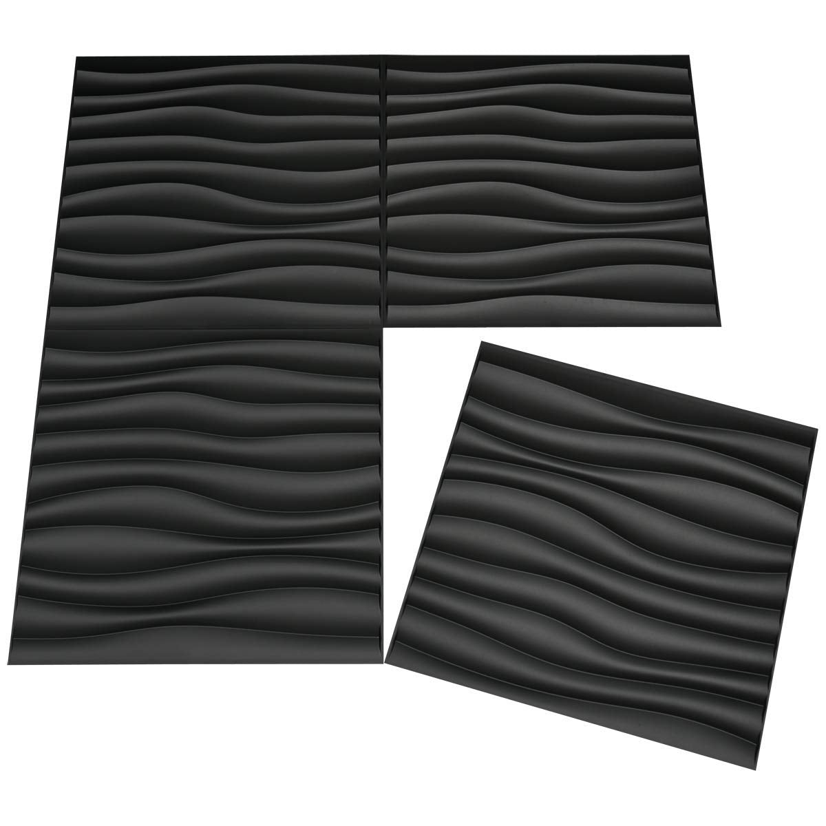 Zalorin PVC Wave Panels for Interior Wall Decor, Black Textured 3D Wall Tiles, 19.7" x 19.7" (12 Pack)