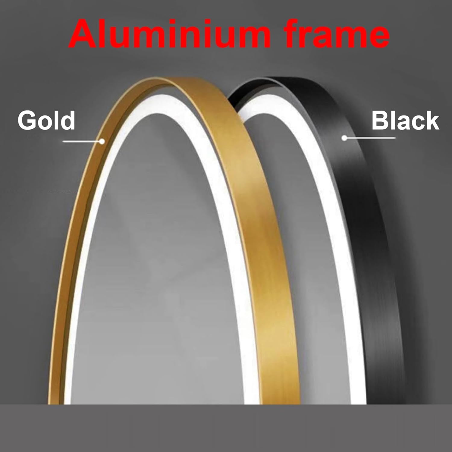 Zalorin Wall Mounted Hanging Vanity Makeup Mirror With Leather Strap, Black, Gold, Aluminium Alloy Frame, Round LED Bathroom Mirror, Dimmable 3 Color Temperatures, Memory Function ( Color : Black , Size : 50c