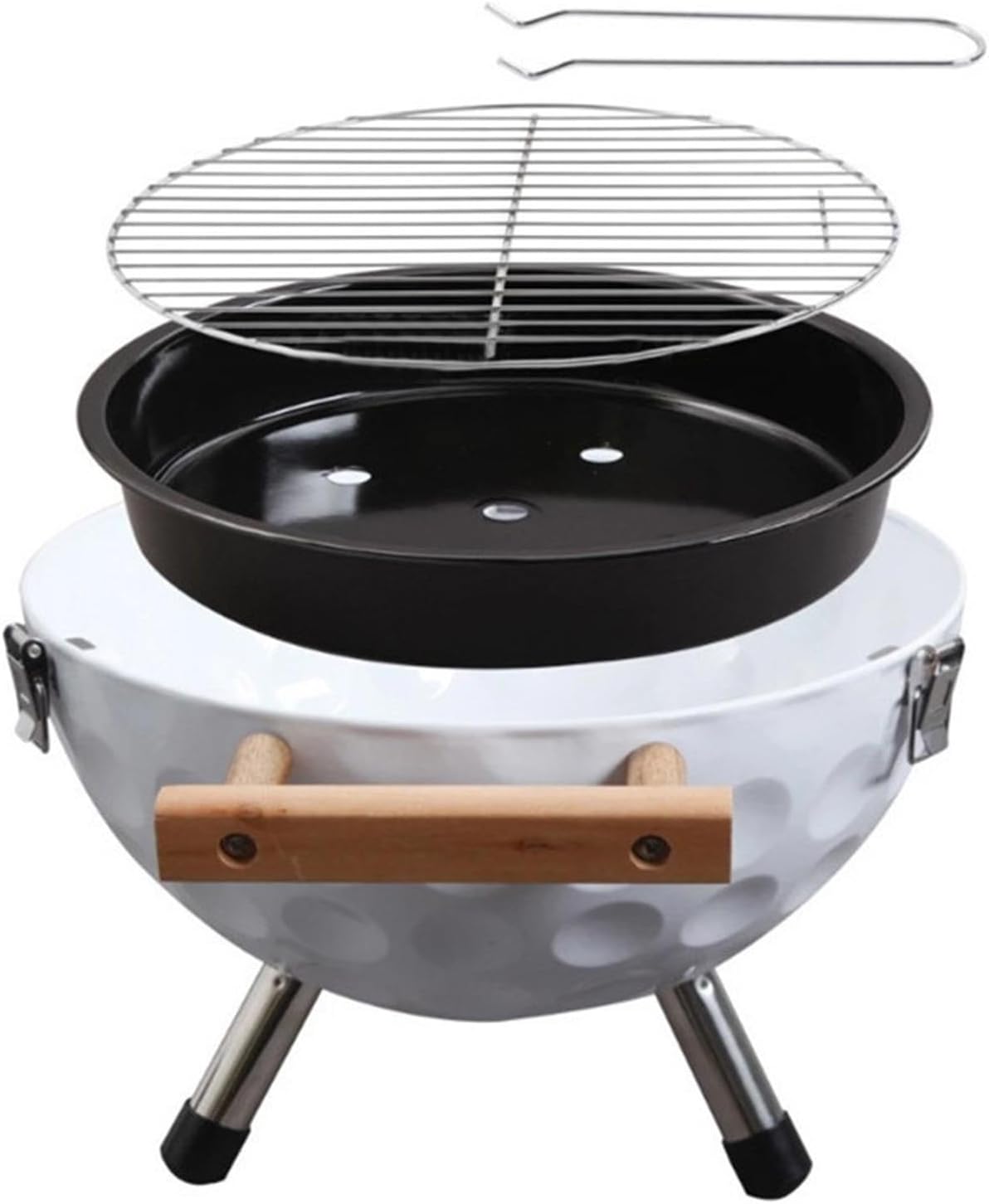 Zalorin Ball Shaped Charcoal Grill, Spherical Football Golf Stove Grill, Chrome-Plated Cooking Tool for Camping, Outdoor Parties, Picnic, Barbecue