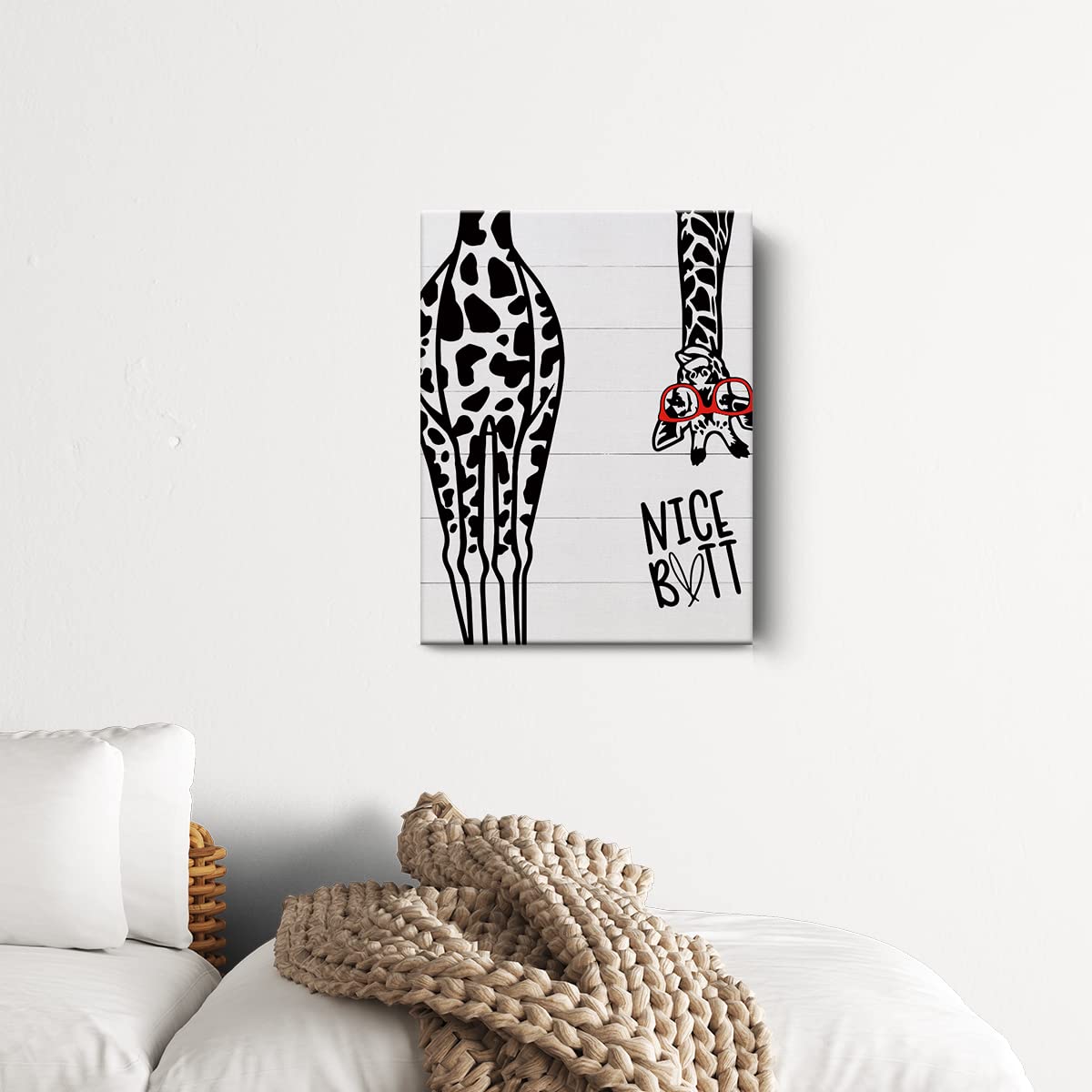 Zalorin Bathroom Canvas Print Decor Bathroom Quote Giraffe Wall Painting Posters Artwork 12”X15” Perfect Home Office Decoration (Framed)