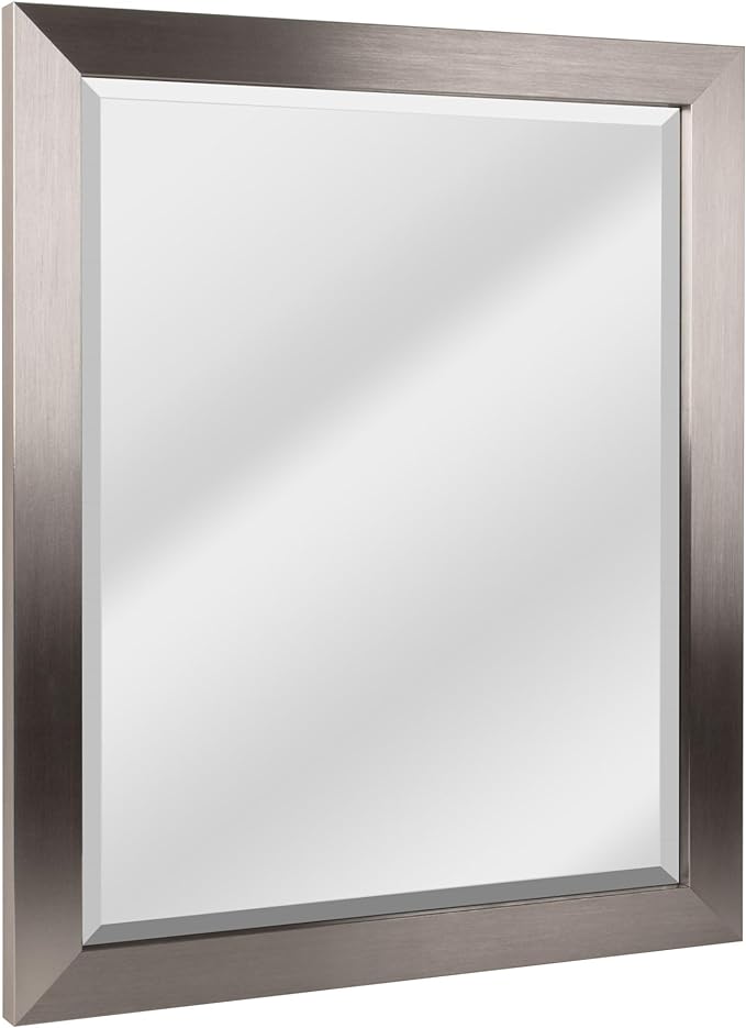 Zalorin Brushed Nickel Polystyrene Rectangular Framed Beveled Wall Mirror, Vanity Mirror, Bathroom Mirrors, Living Room Mirrors - 22" x 28"
