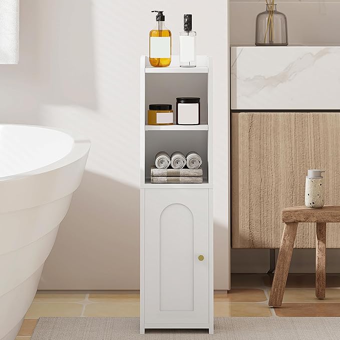 Zalorin Bathroom Storage Cabinet, Corner Floor Cabinet with Doors and Adjustable Shelf, Narrow Toilet Paper Cabinet, Bathroom Organizer for Small Spaces, White BC19703X
