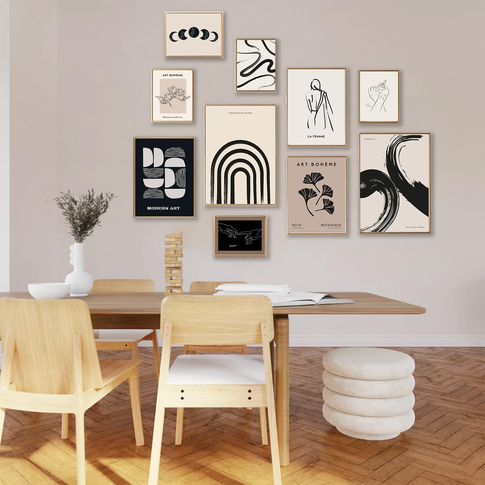 Zalorin Minimalist Boho Eclectic Wall Art Prints, 10 PCs Boho Wall Decor Abstract Neutral Black Beige Women Body Line Flower Canvas Painting Poster,Gallery Picasso Picture Eclectic Home Decor for Room