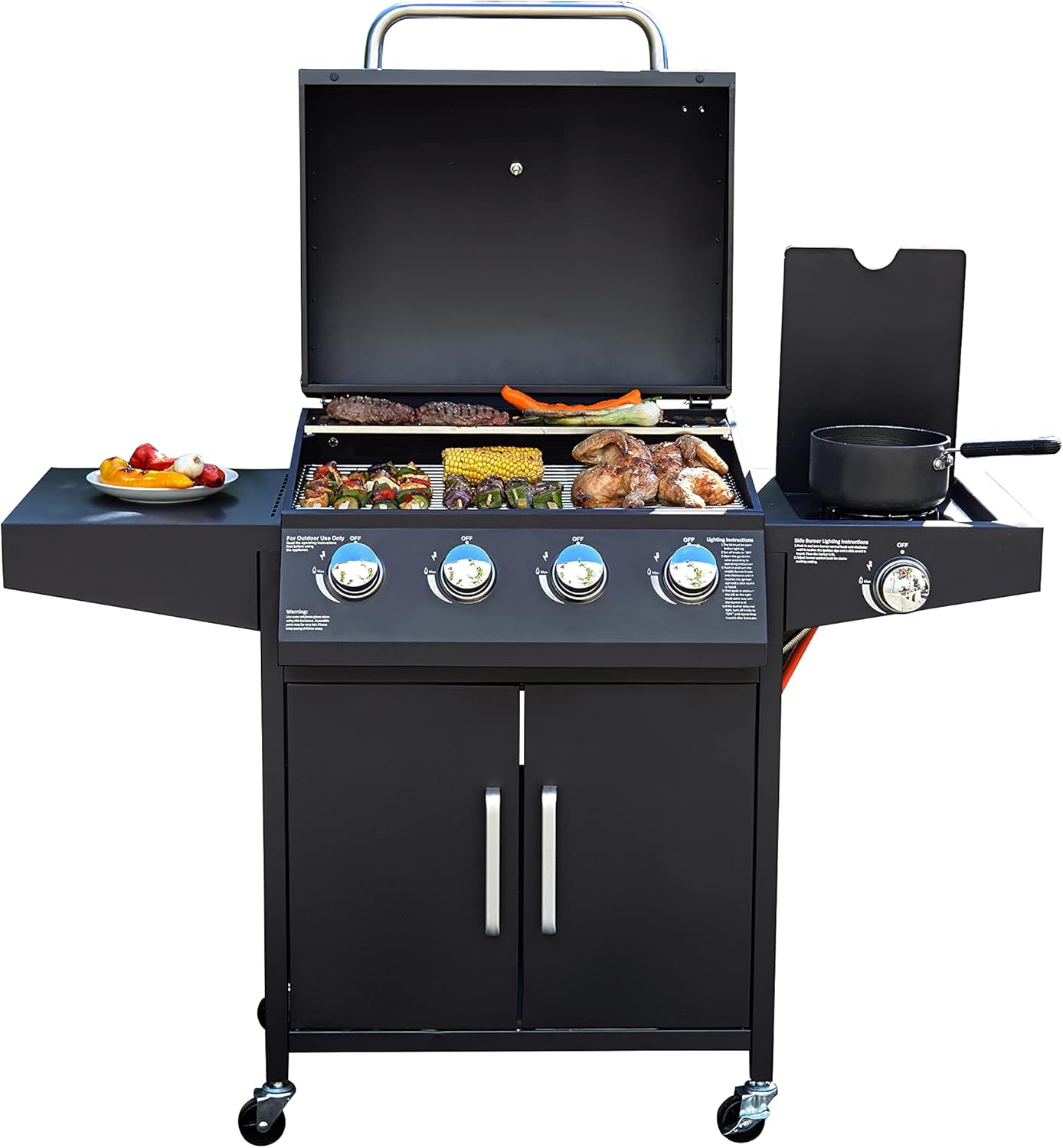 Zalorin Gas BBQ Grill 4 + 1 Burner Side Stainless Steel Garden Barbecue Outdoor Comes with Cover & Gas Regulator