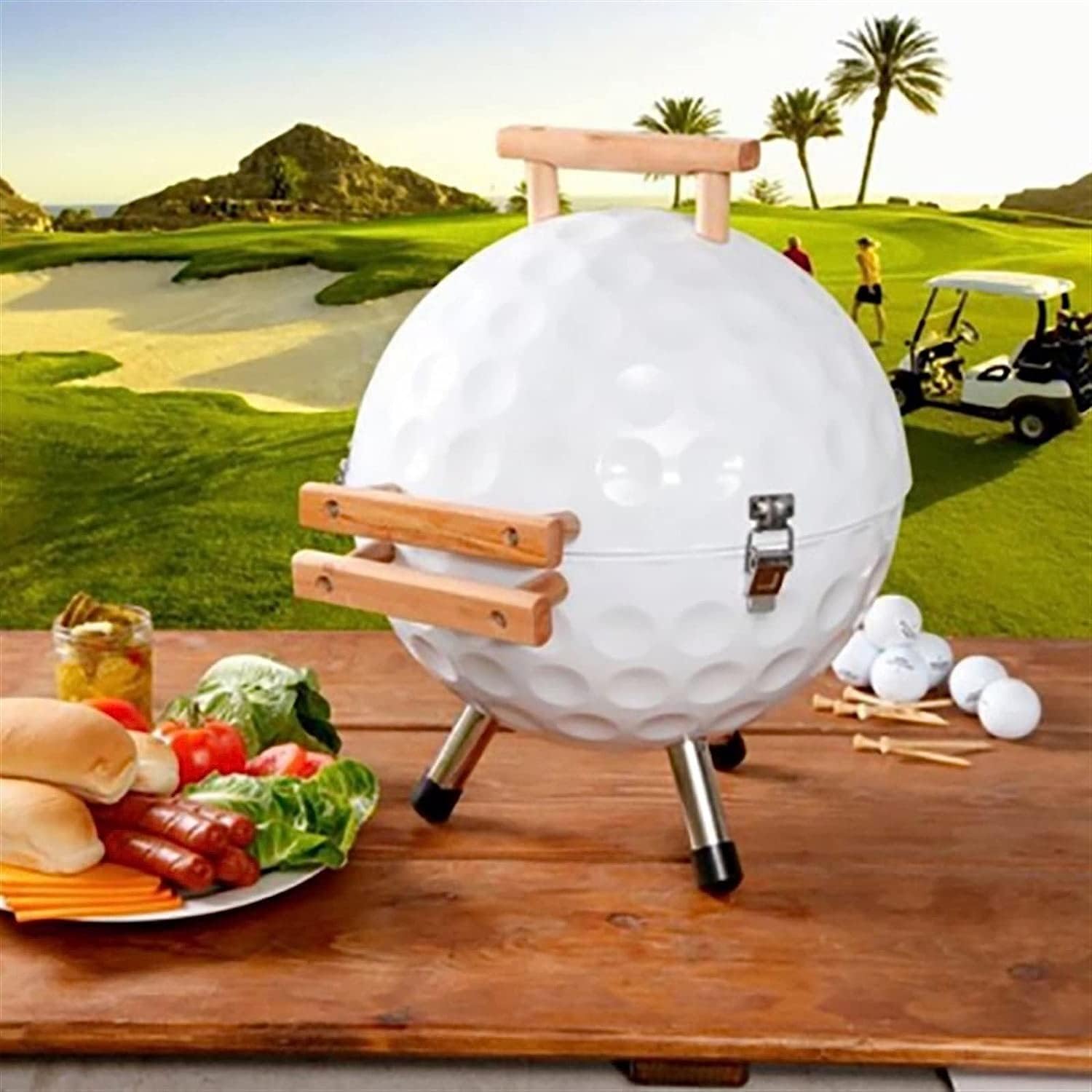 Zalorin Gas Grill Portable Charcoal Football Shaped Oven Spherical Grill Mini Round Outdoor Charcoal Grill Stove Foldable Kebab Stove