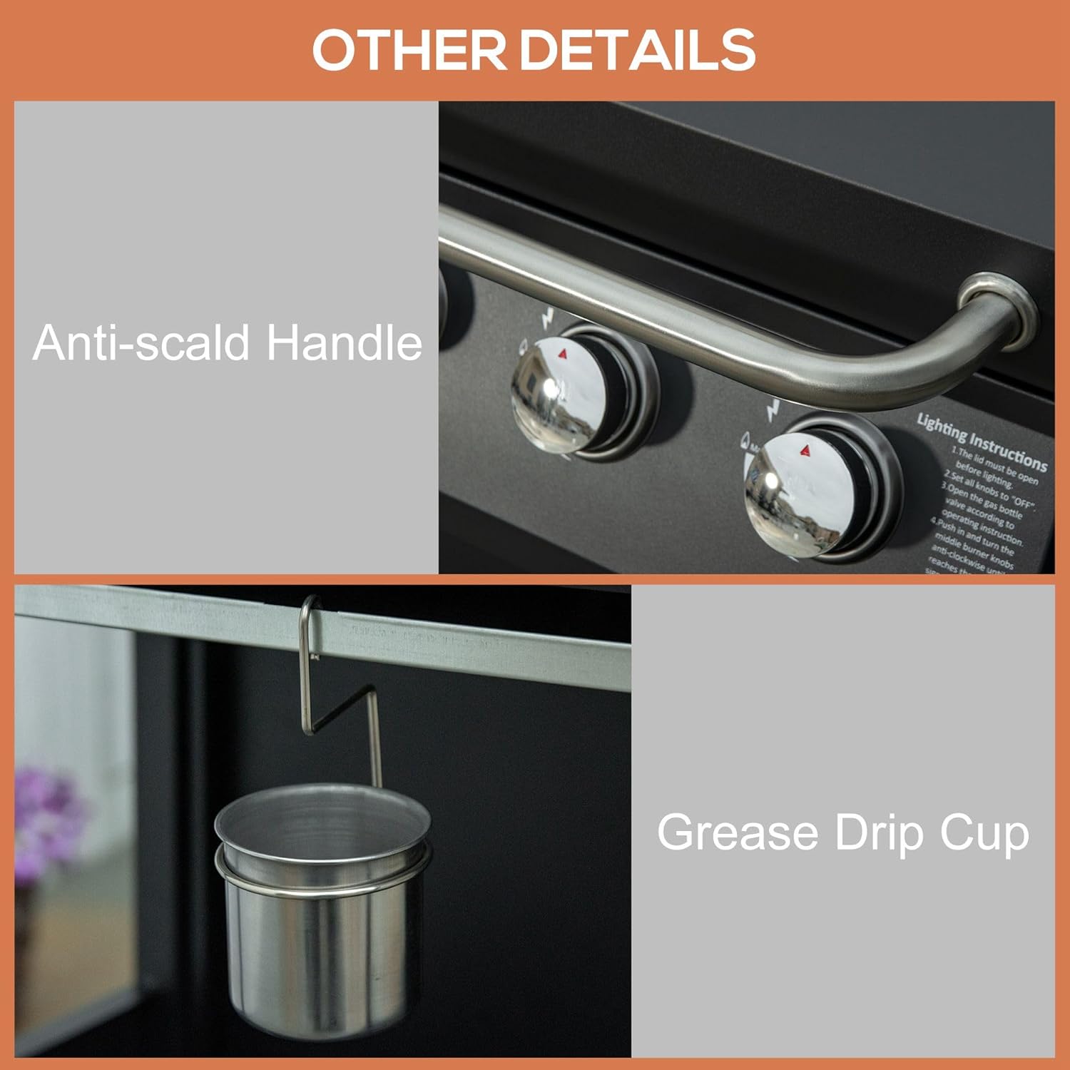 Zalorin 3 Burner Gas Grill, Portable Propane Grill with Wheels, Outdoor Carbon Steel Barbecue Trolley with Warming Rack, Side Shelves, Storage Cabinet, Thermometer, Black