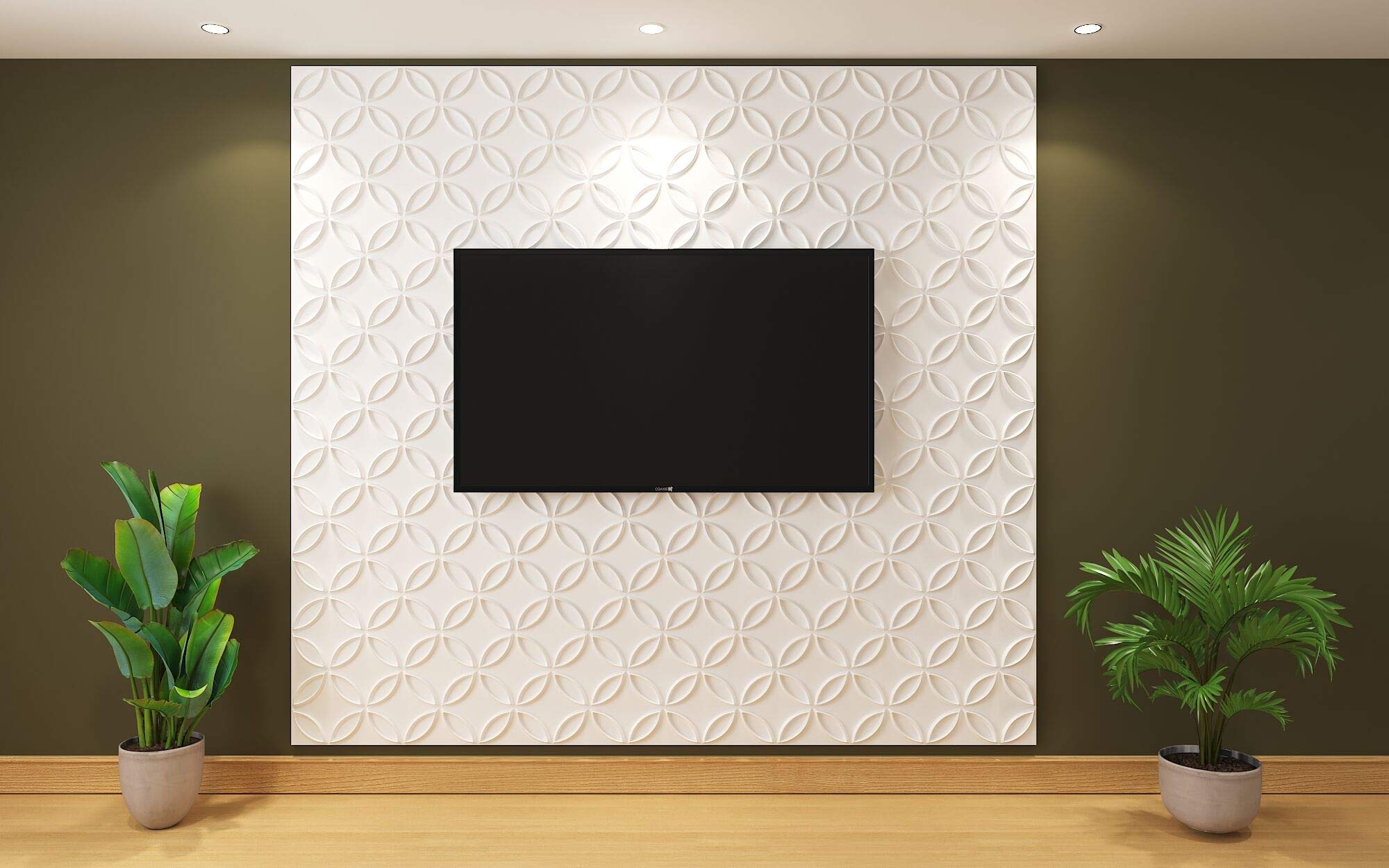 Zalorin PVC 3D Wall Panel Interlocked Circles in Matt White Cover 32 Sq.ft, for Interior Ceiling and Wall Decor for Residential or Commerical