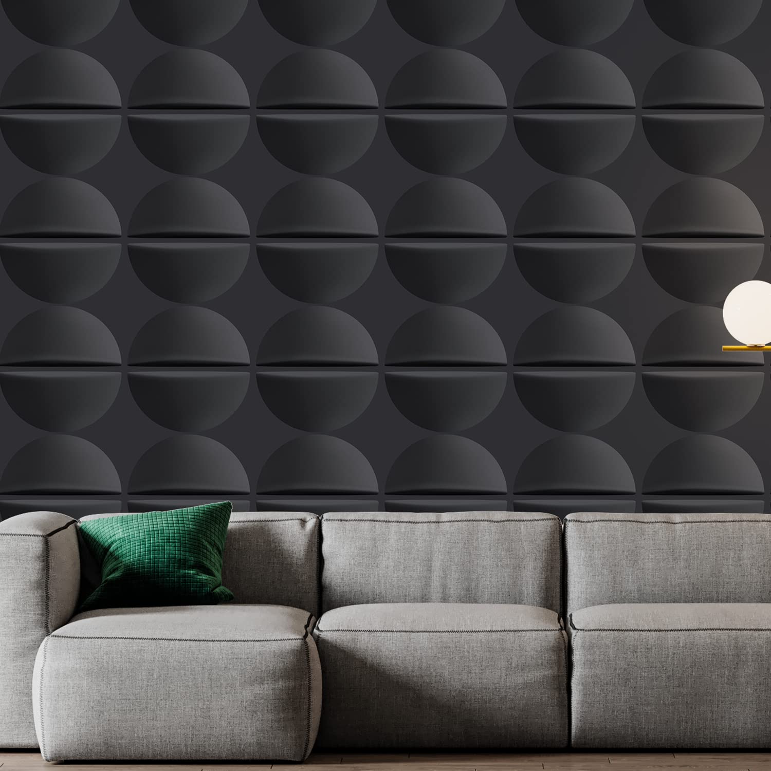 Zalorin 3D Wall Panels, Black Semicircle Textured Wall Panels for Interior Wall Decor, Comes with a Roll of Peel and Stick Tape, Pack of 12 Tiles 32.34 sq. Ft