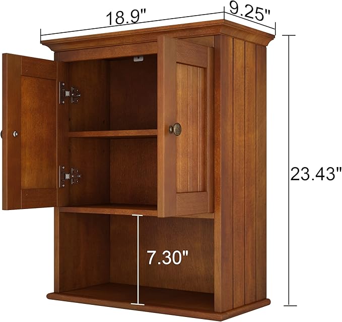 Zalorin Treocho Wood Wall Cabinet, Bathroom Medicine Cabinet Storage with Doors and Adjustable Shelf, Rustic Cabinet Wall Mounted for Bathroom, Livingroom, Kitchen, Cupboard, Reddish Brown