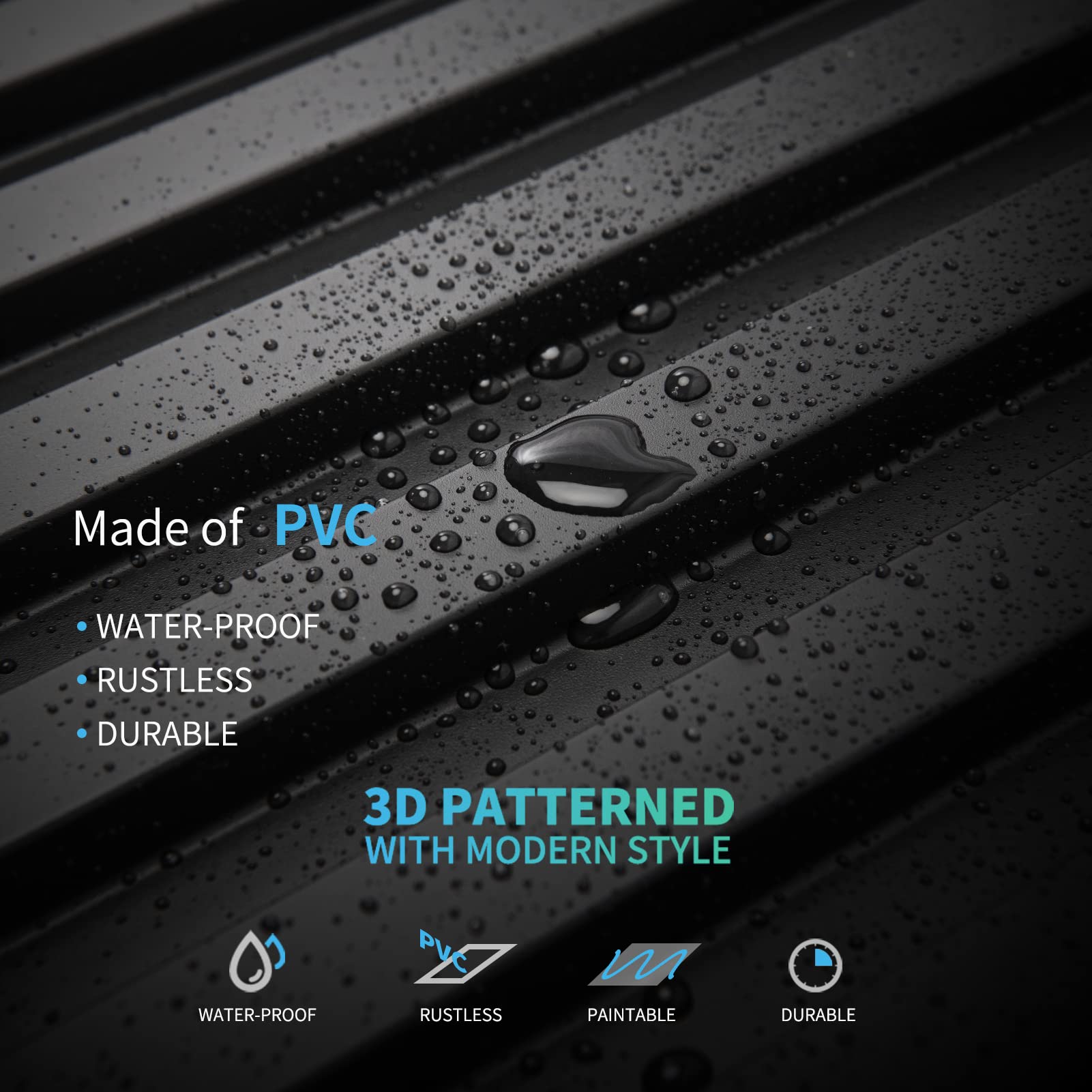 ZalorinSlat Wall Panel, 3D Fluted Textured Panel 12-Tile 19.7 x 19.7in. - Black