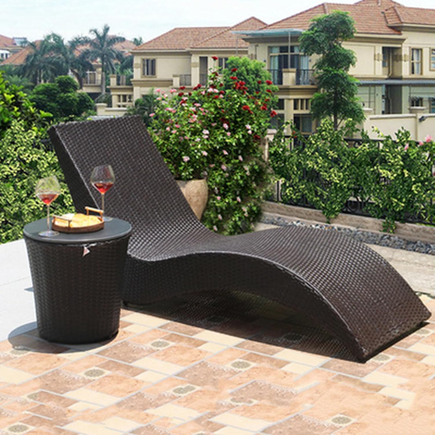 IDZO S-Shaped Outdoor Lounge Chairs, Poolside Deck Chairs, Balcony Rattan Deck Chairs, Beach Chairs, Swimming Pool Deck Chairs, Lunch Break, Leisure Villa Furniture D