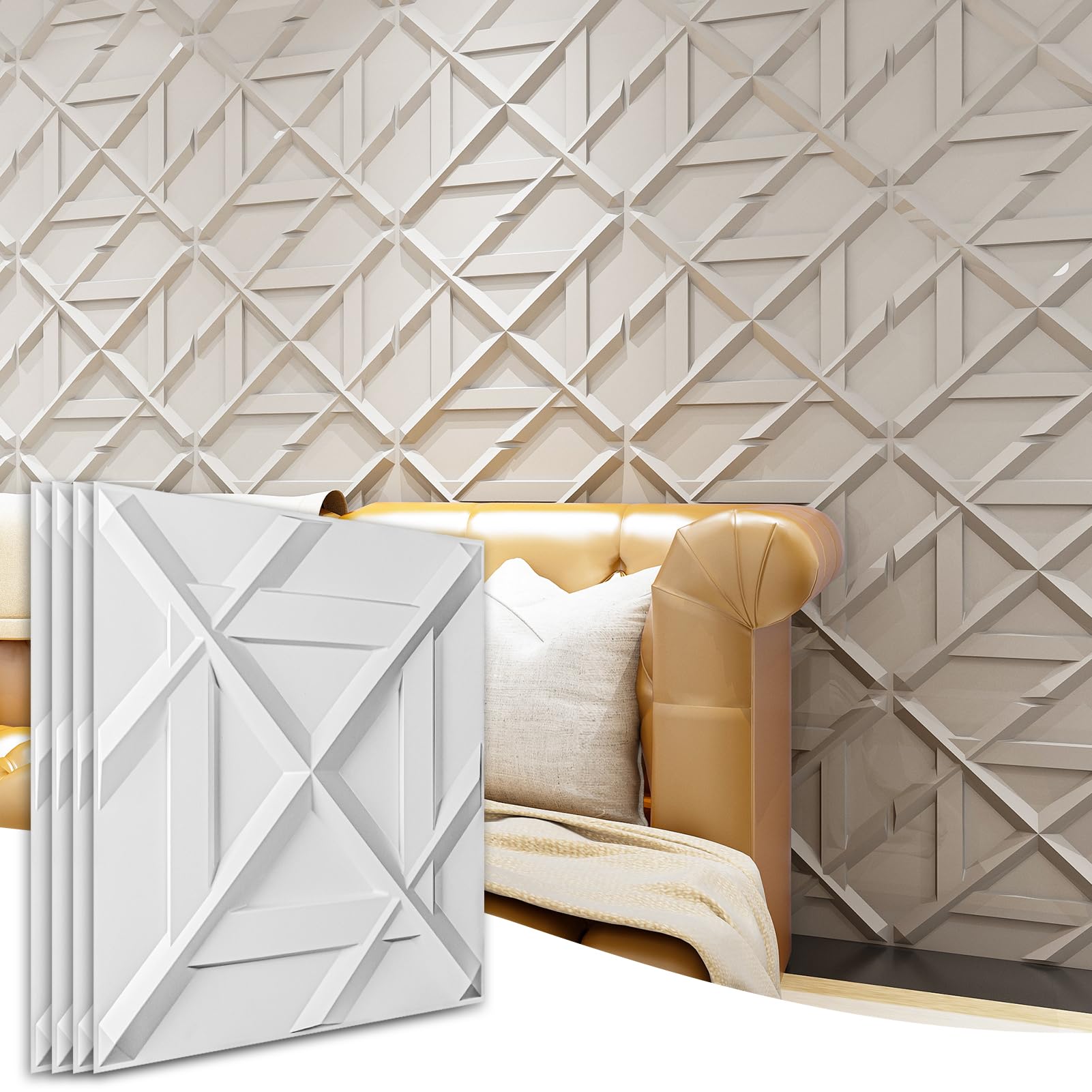 Zalorin PVC 3D Wall Panel, Decorative Wall Tile in White 12-Pack 19.7"x19.7"