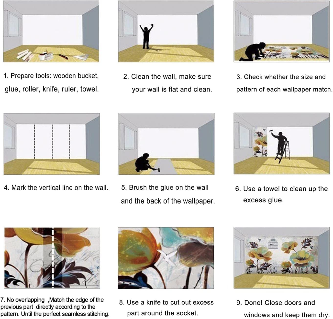 Zalorin -3d Wallpaper Golden Leaves Mural Wallpaper Bedroom Living Room Decor 103" x 69"(Not Self-Adhesive)