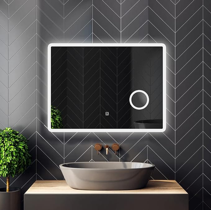 Zalorin LED Lighted 32 x 24 Bathroom Vanity Mirror, Backlit, Wall Mounted, Touch Switch, Dimmable, 3 Color Light