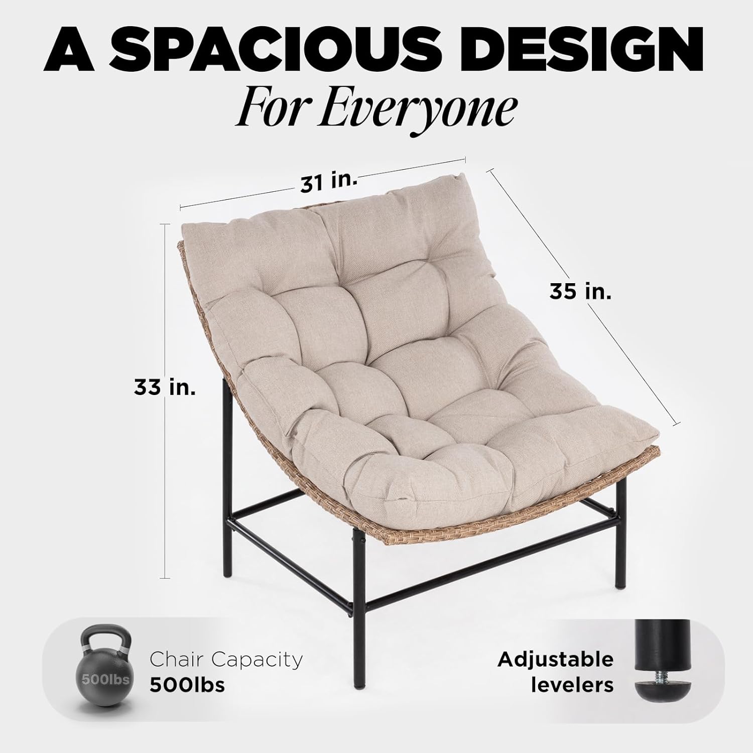 Idzo Caline Large Rattan Outdoor Papasan Chair Set of 2, Olefin Thick Cushion, Upgraded 2000Hrs UV Resistant Wicker, 500lbs Capacity Patio Scoop Design