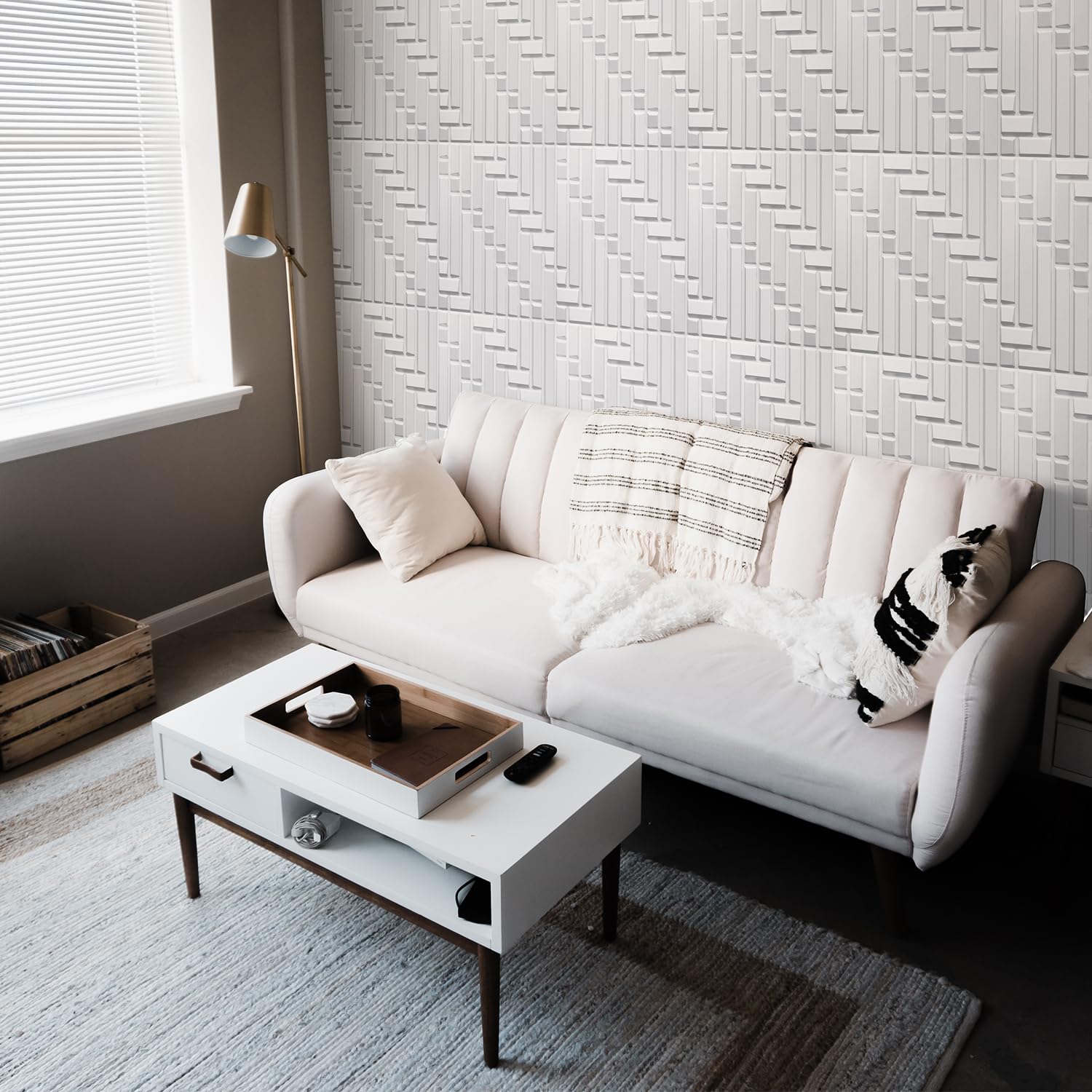 Zalorin 3D Wall Panels for Interior Wall Decor, 19.7''x19.7'' White 3D Wall Panels Peel and Stick, PVC Accent Wall Panels for Living Room Lobby Bedroom Hotel Office