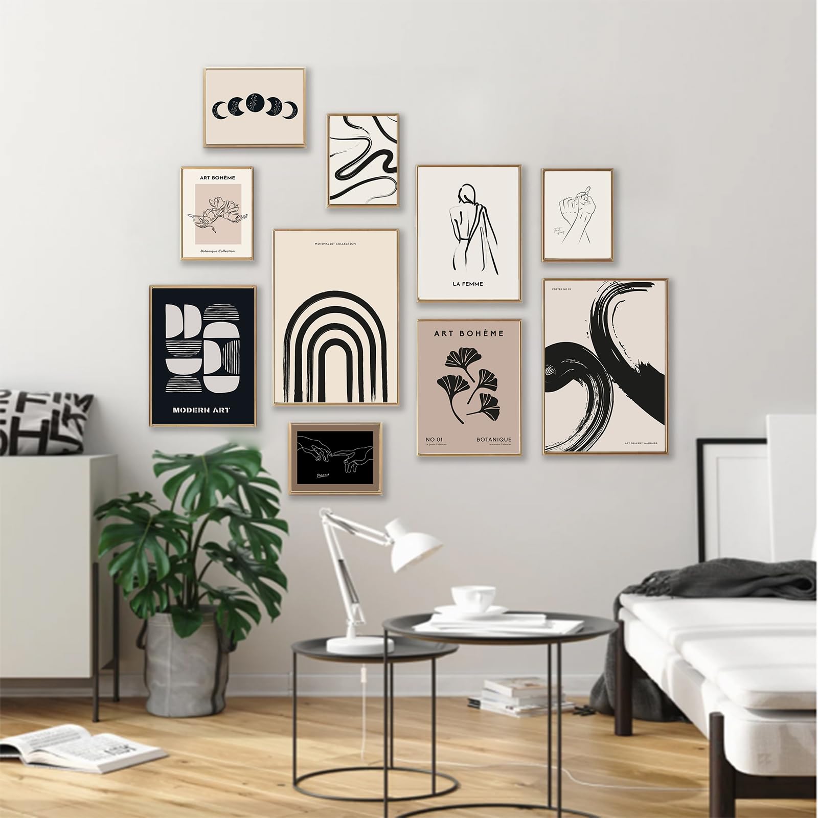Zalorin Minimalist Boho Eclectic Wall Art Prints, 10 PCs Boho Wall Decor Abstract Neutral Black Beige Women Body Line Flower Canvas Painting Poster,Gallery Picasso Picture Eclectic Home Decor for Room