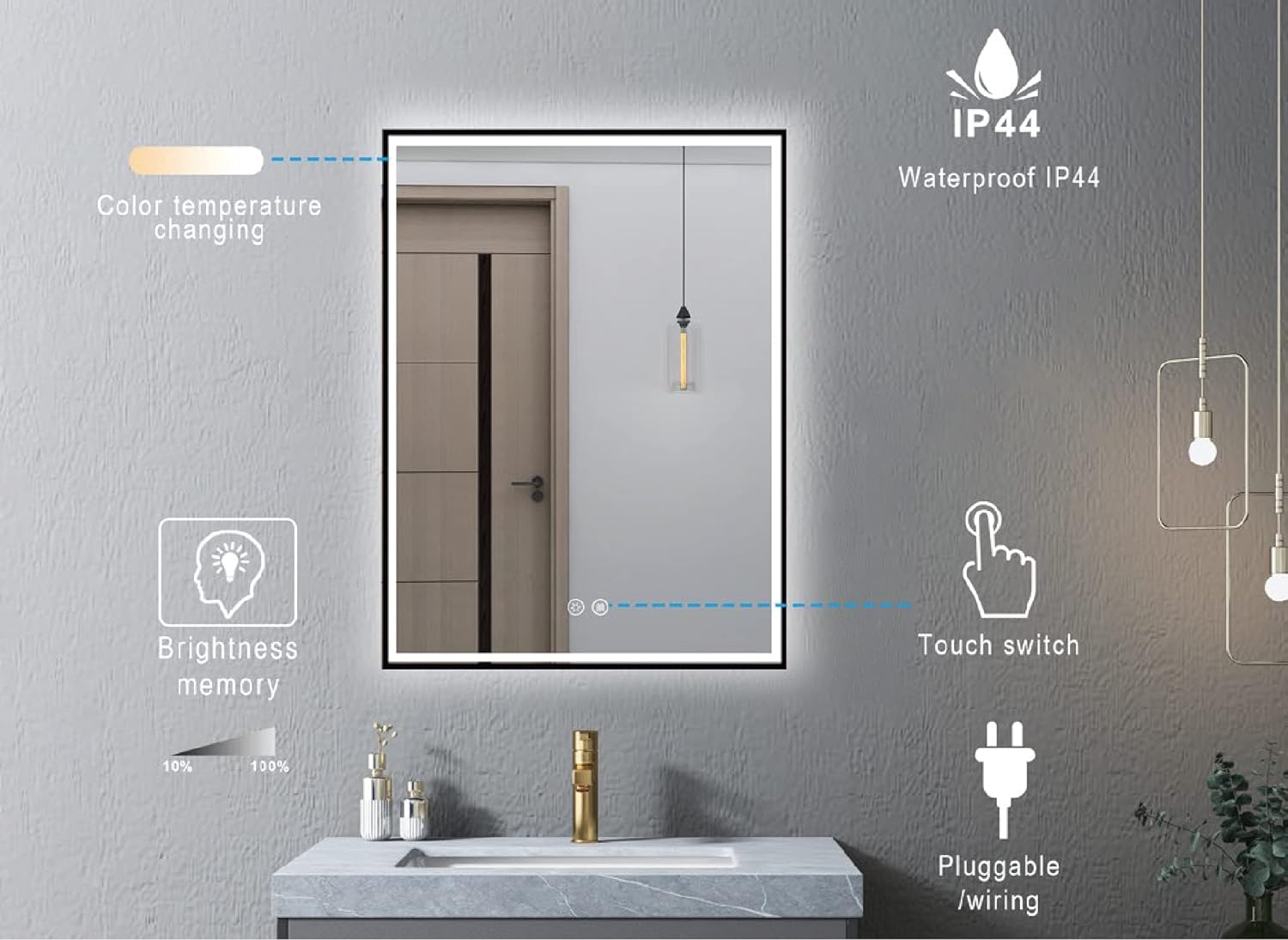 Zalorin LED Mirror 24 inch Rectangle Mirror Vanity Mirror with LED Light, Bathroom Decor Mirror with Light Wall Mounted Bathroom Mirror Makeup Mirror (Matte Black / Rectangle, Backlit)