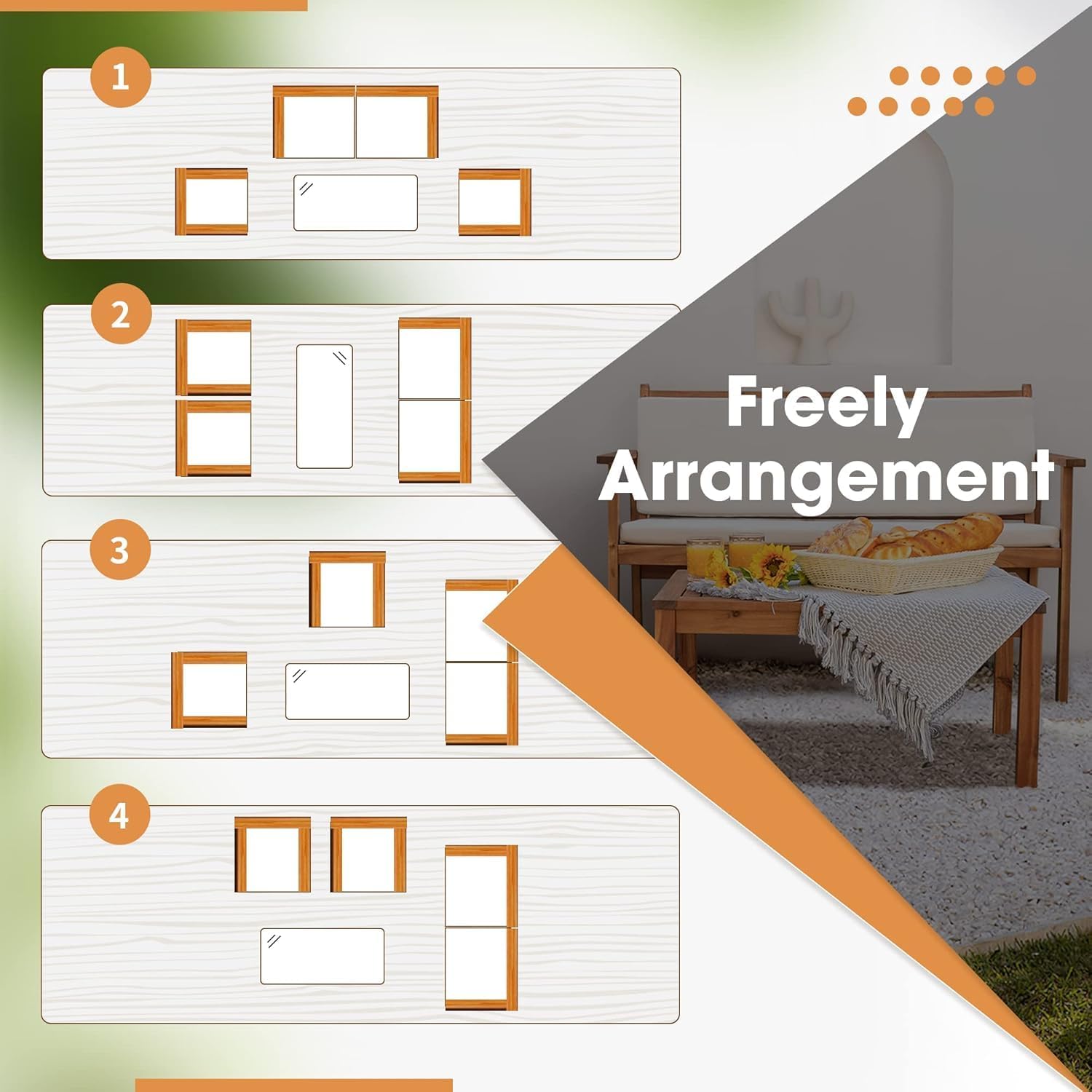 IDZO Patio Furniture 4 Piece Acacia Wood Outdoor Conversation Sofa Set with Table & Cushions Porch Chairs for Garden, Deck, Backyard, Natural